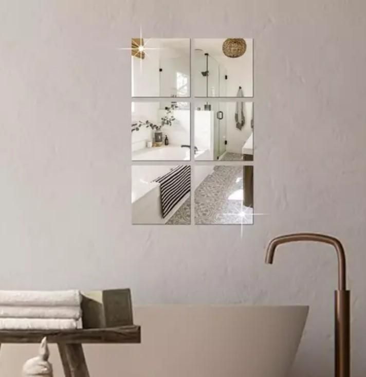 4 Big Square Silver 3D Acrylic Mirror Wall Sticker aciwx1-0u
