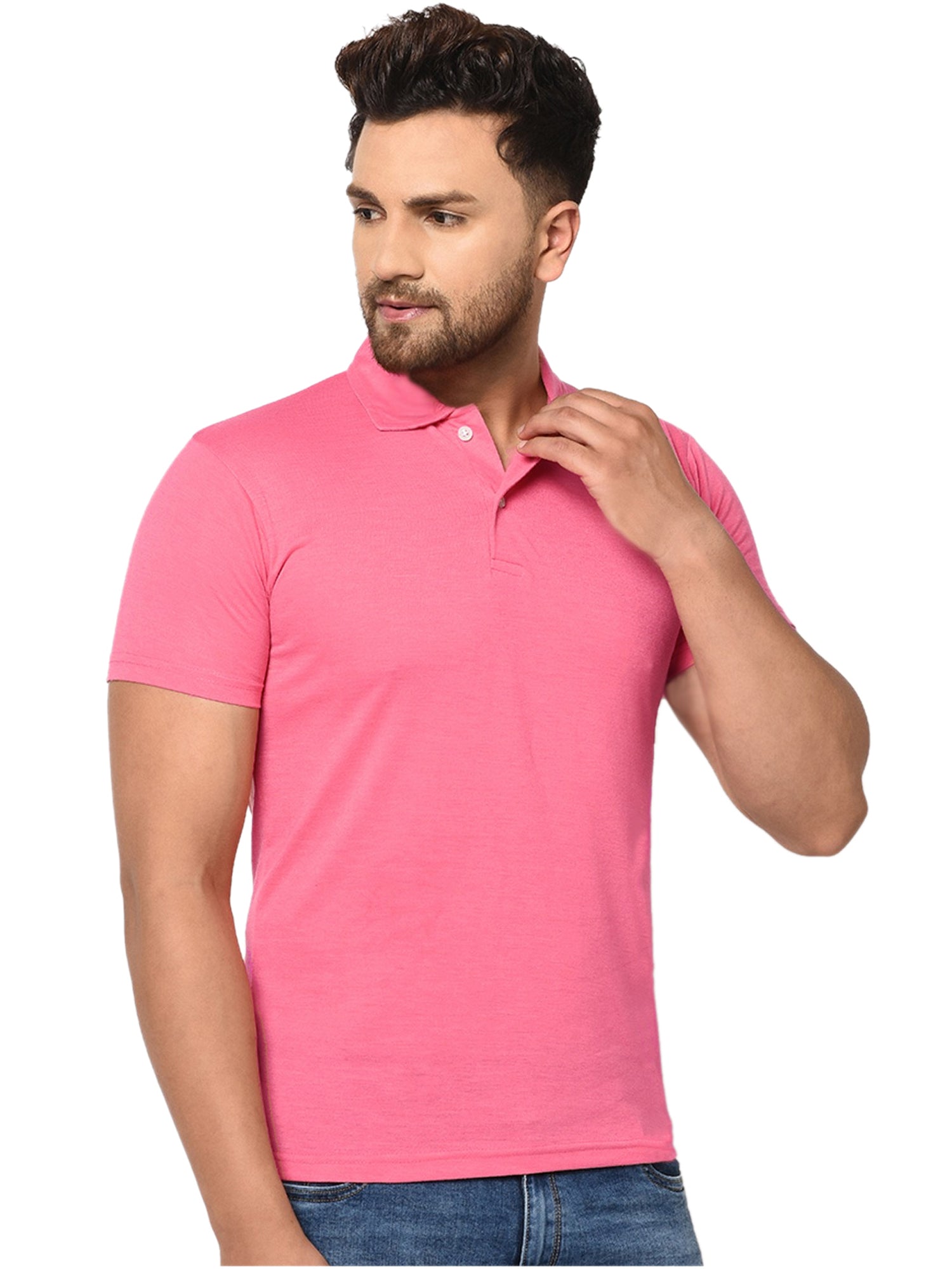 Cotton Blend Solid Half Sleeves Mens Polo T-Shirt aciwx1-0u