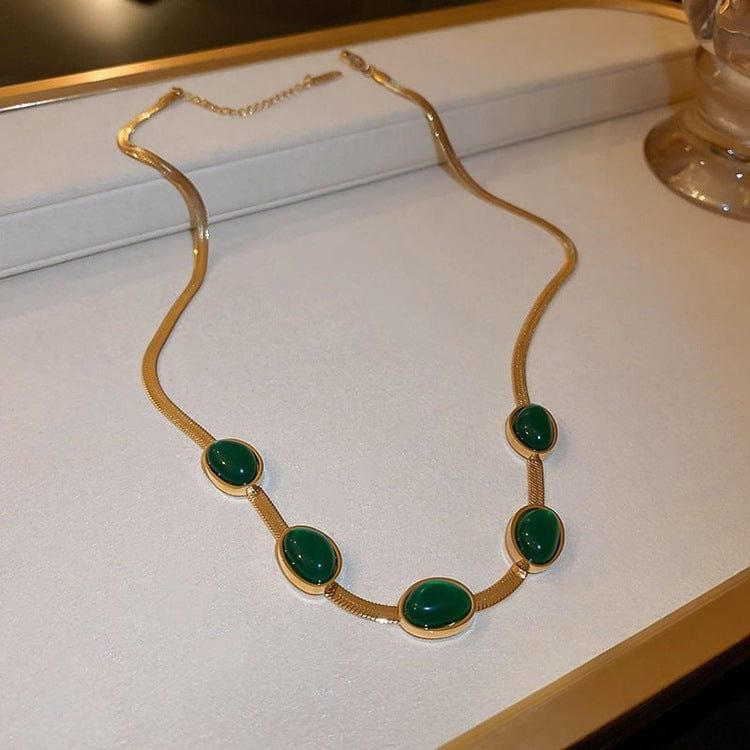 Oval Green Crystal Pendant Necklace Set With Bracelet aciwx1-0u
