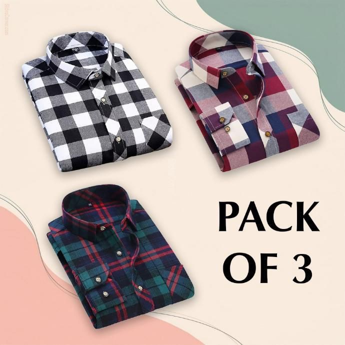 Men's Checkered Casual Shirt Pack of 3 aciwx1-0u