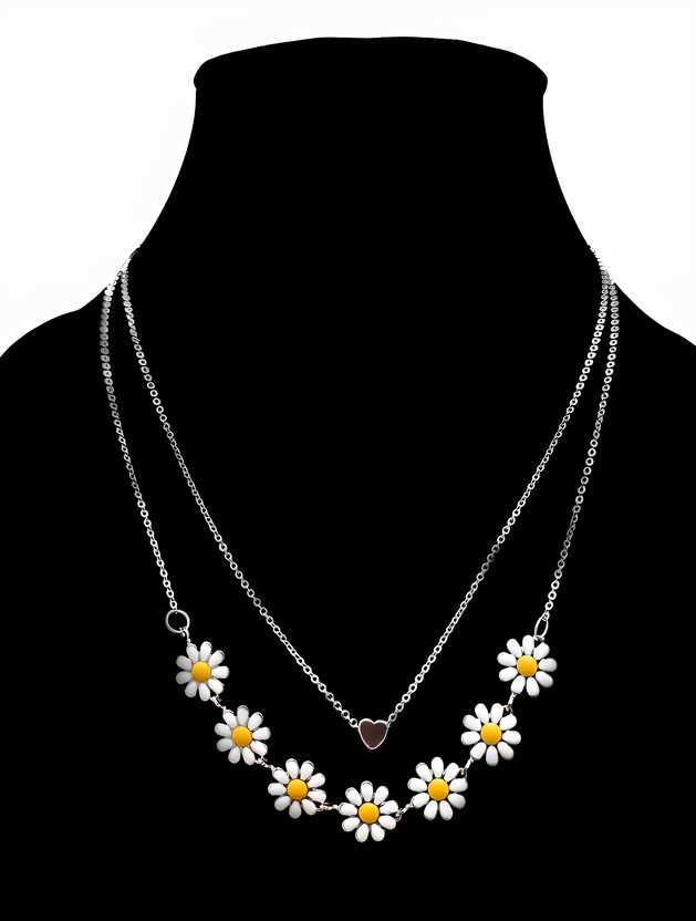 Beautiful Golden Daisy Heart Two-Layered Necklace For Women & Girls aciwx1-0u